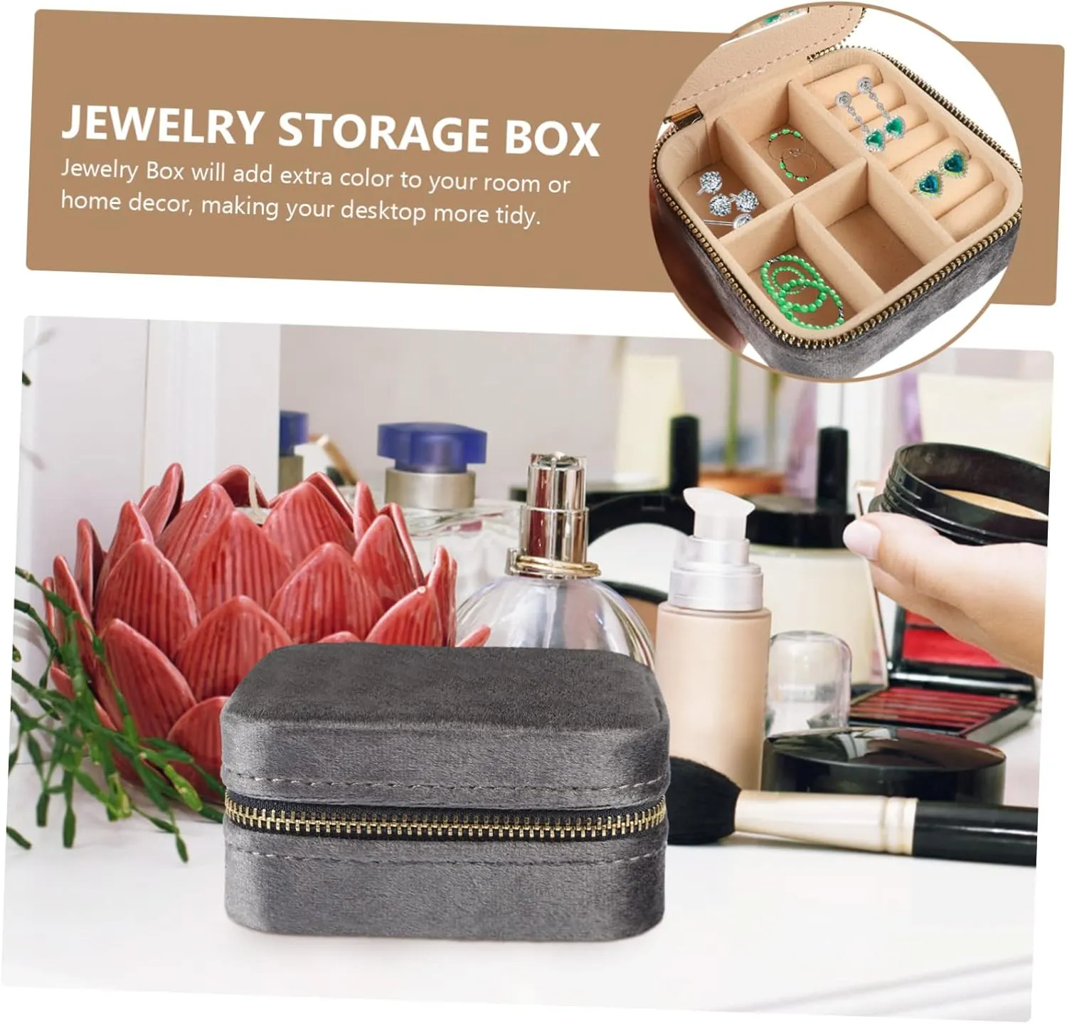 Unique Jewelry Box Mirror Travel Jewelry Case Zippered Organizer for Earrings Necklaces Hairpins