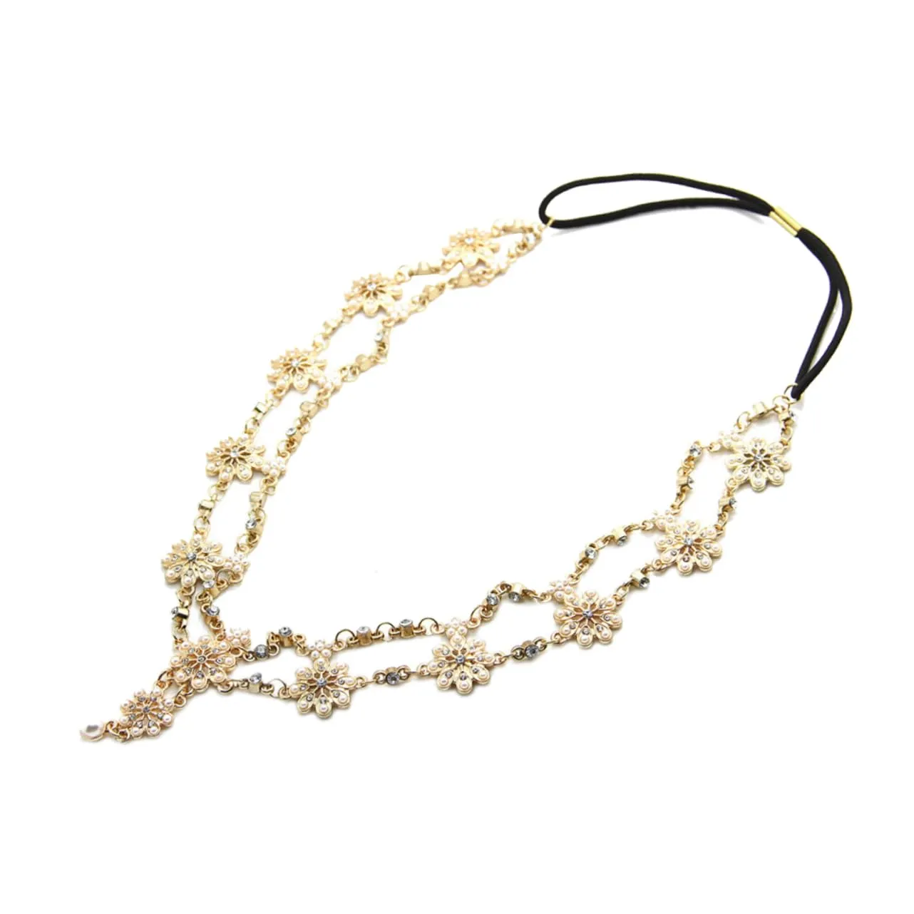 Unique Women's Headband Pearl Rhinestone Stretch Hair Band Elegant Floral Head Accessory for Bride