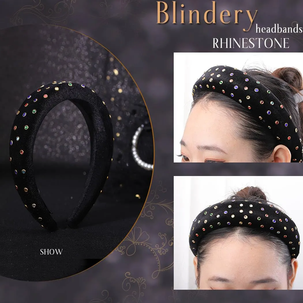 Velvet Headband Bead Headbands Vintage Thick Hair Bands Velour Hair Bands for Women and Girls (black)