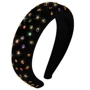 Velvet Headband Bead Headbands Vintage Thick Hair Bands Velour Hair Bands for Women and Girls (black)