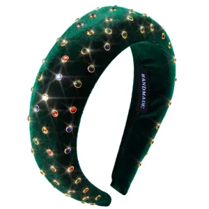 Velvet Headband Bead Headbands Vintage Thick Hair Bands Velour Hair Bands for Women and Girls (green)