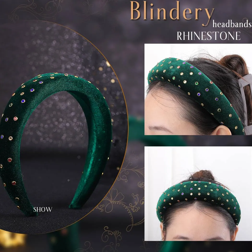 Velvet Headband Bead Headbands Vintage Thick Hair Bands Velour Hair Bands for Women and Girls (green)