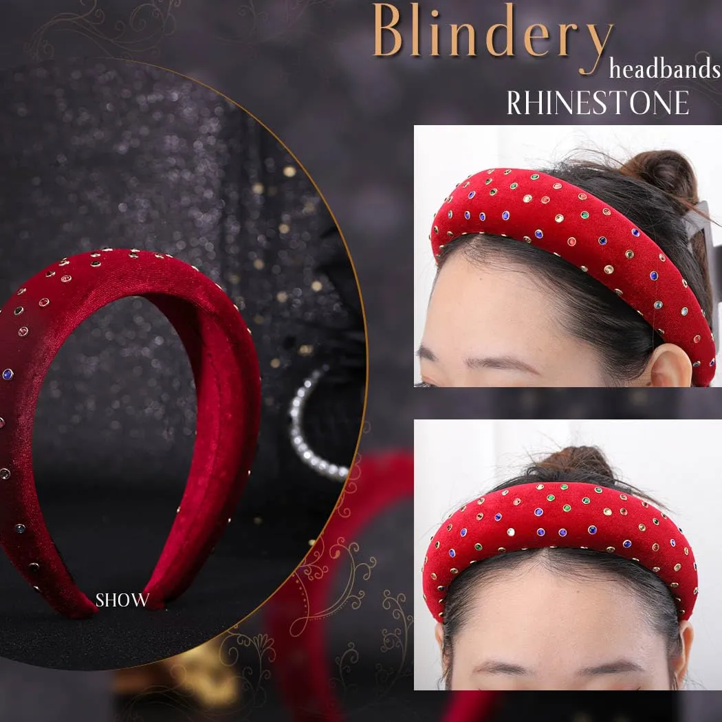 Velvet Headband Bead Headbands Vintage Thick Hair Bands Velour Hair Bands for Women and Girls (red)