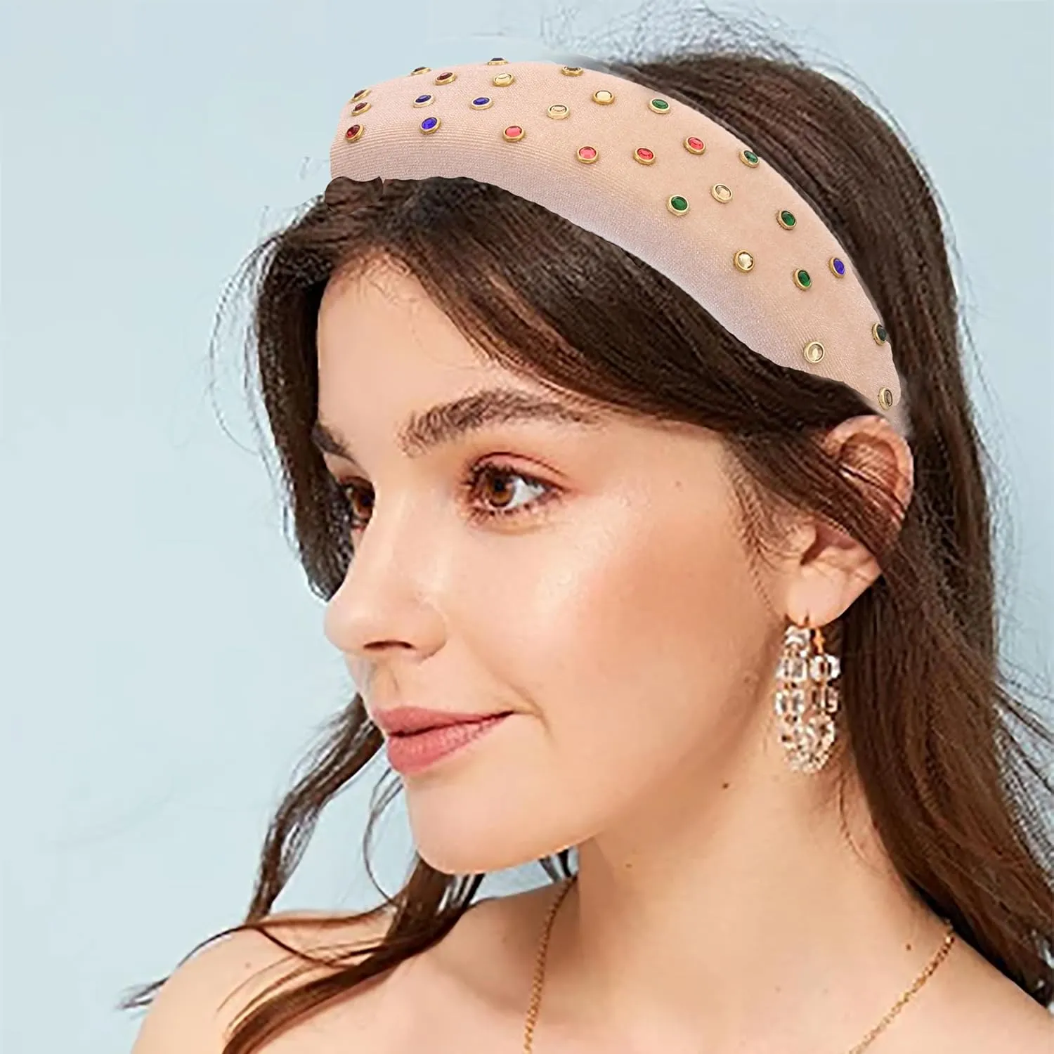 Velvet Headband Bead Headbands Vintage Thick Hair Bands Velour Hair Bands for Women and Girls (white)
