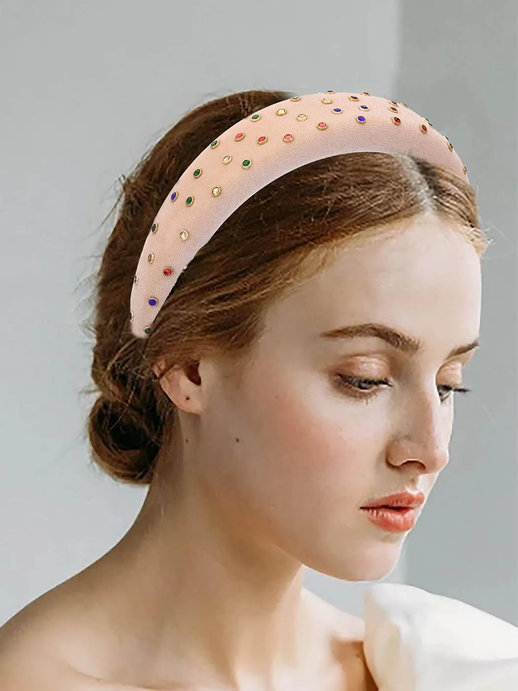 Velvet Headband Bead Headbands Vintage Thick Hair Bands Velour Hair Bands for Women and Girls (white)