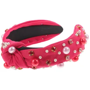 Velvet Pearl Rhinestone Headband Wide Boho Headband for Women Stylish Knotted Fabric Hair Accessory
