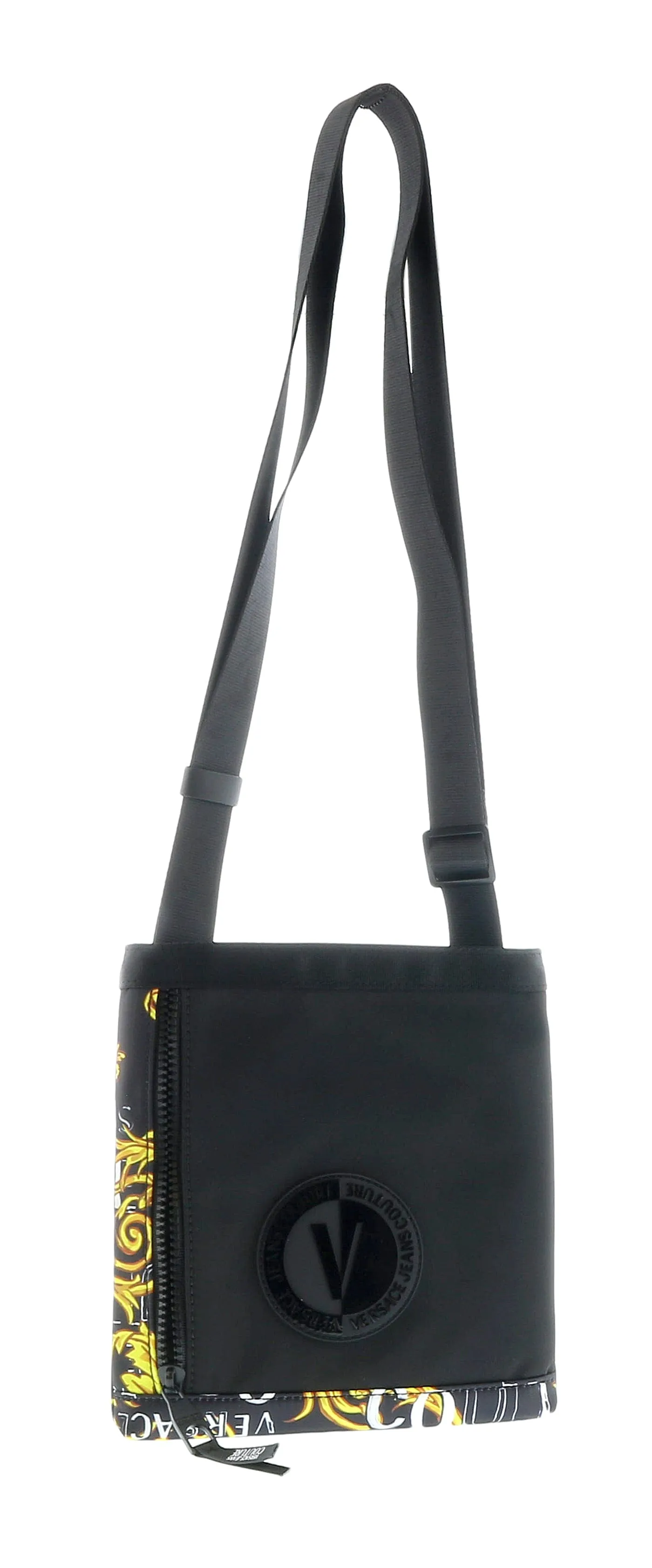 Versace Jeans Couture Black Gold Baroque Print Crossbody Messenger Bag