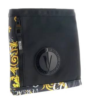 Versace Jeans Couture Black Gold Baroque Print Crossbody Messenger Bag