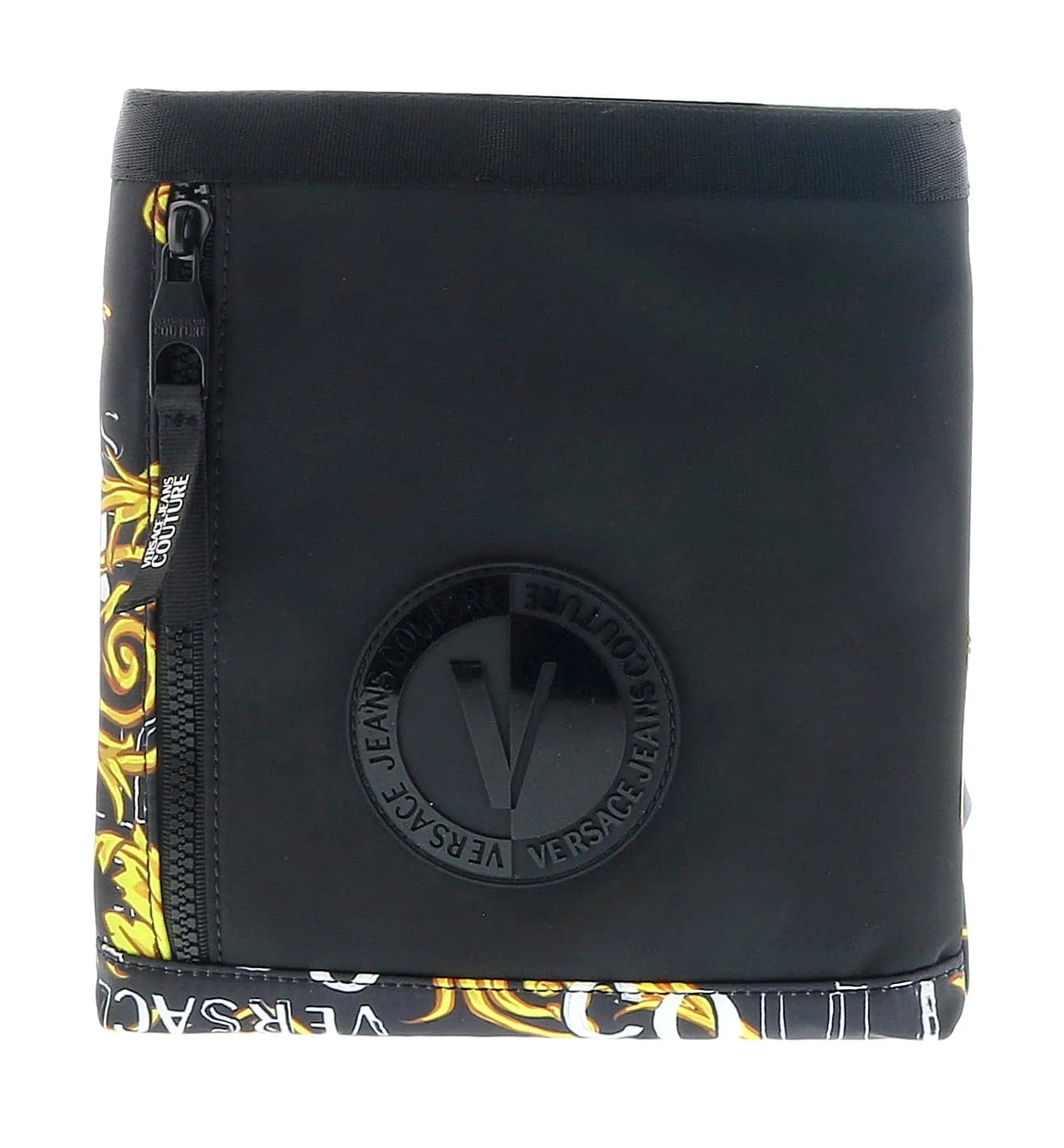 Versace Jeans Couture Black Gold Baroque Print Crossbody Messenger Bag