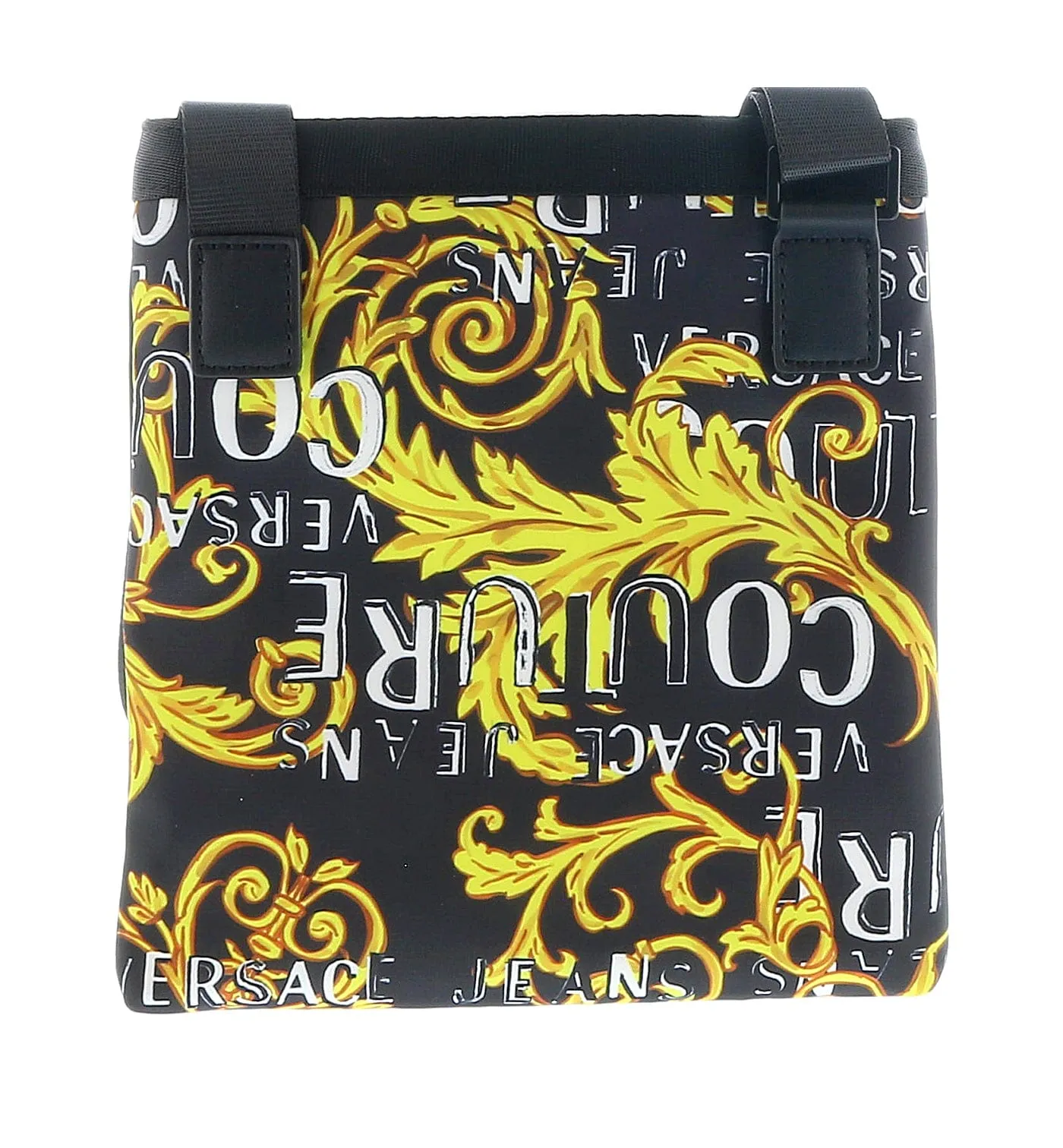 Versace Jeans Couture Black Gold Baroque Print Crossbody Messenger Bag