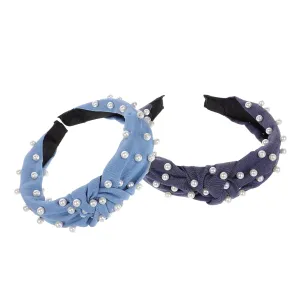 VICASKY Elegant Denim Headband Pearl Beads Women's Fashion Headbands Hairband Accessory Set