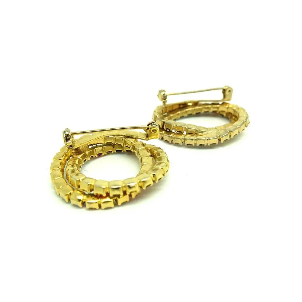 Vintage 1950s Multicoloured Diamante Circle Brooch Set