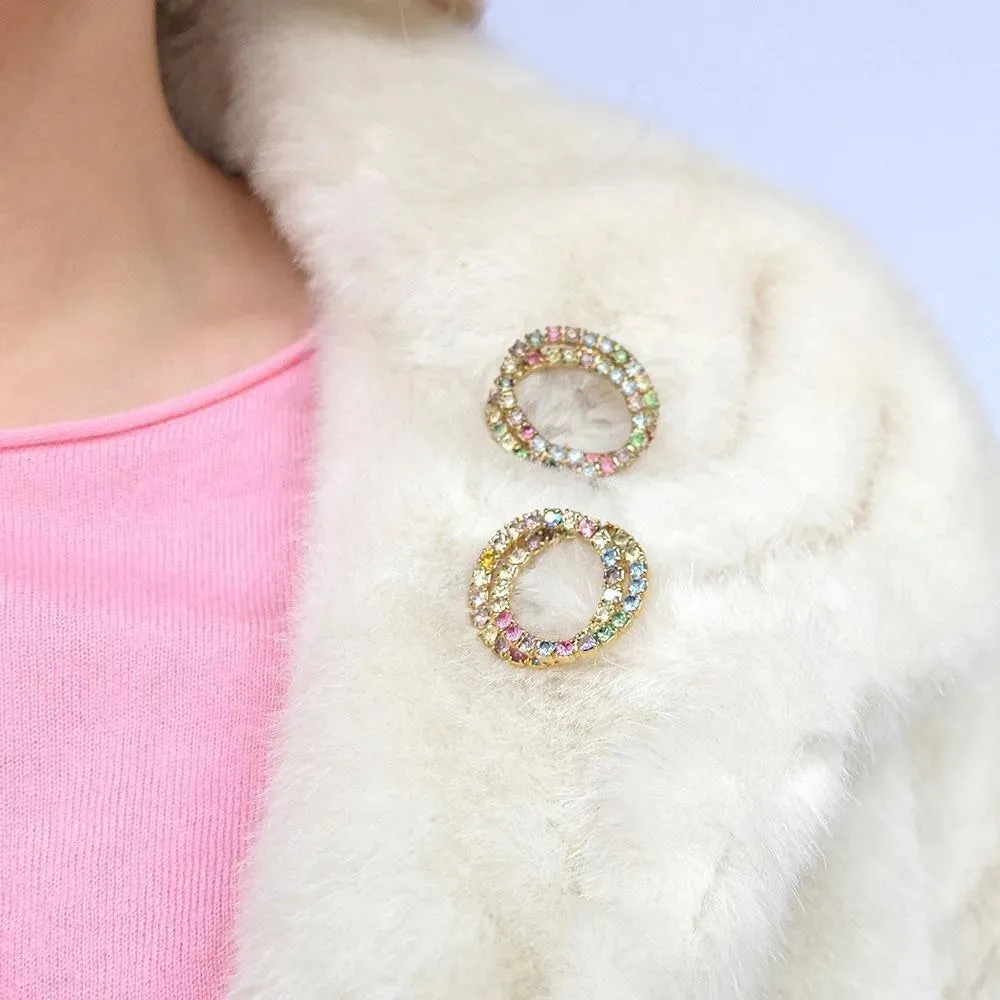 Vintage 1950s Multicoloured Diamante Circle Brooch Set
