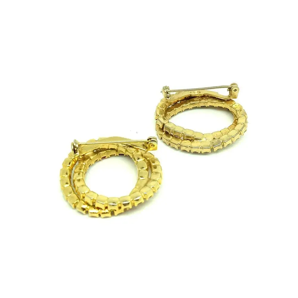 Vintage 1950s Multicoloured Diamante Circle Brooch Set