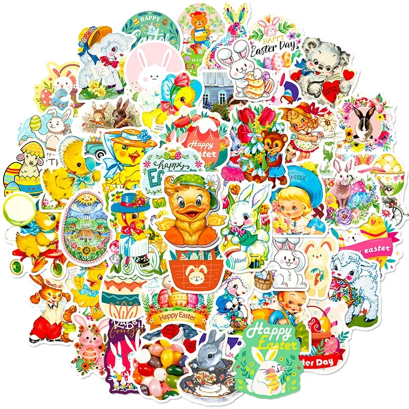 Vintage Cartoon Animals and Egg Vinyl Stickers
