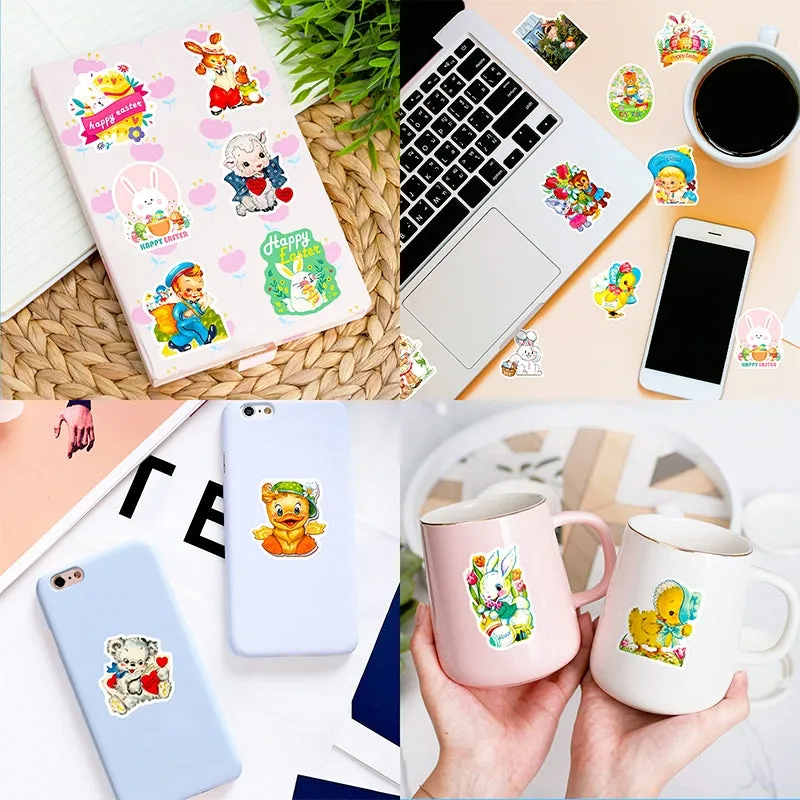 Vintage Cartoon Animals and Egg Vinyl Stickers