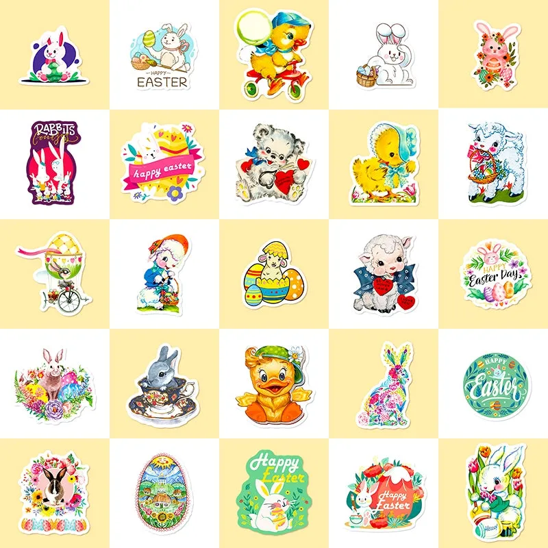 Vintage Cartoon Animals and Egg Vinyl Stickers