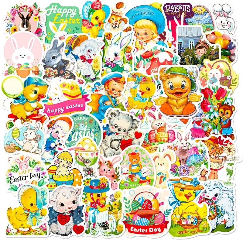 Vintage Cartoon Animals and Egg Vinyl Stickers