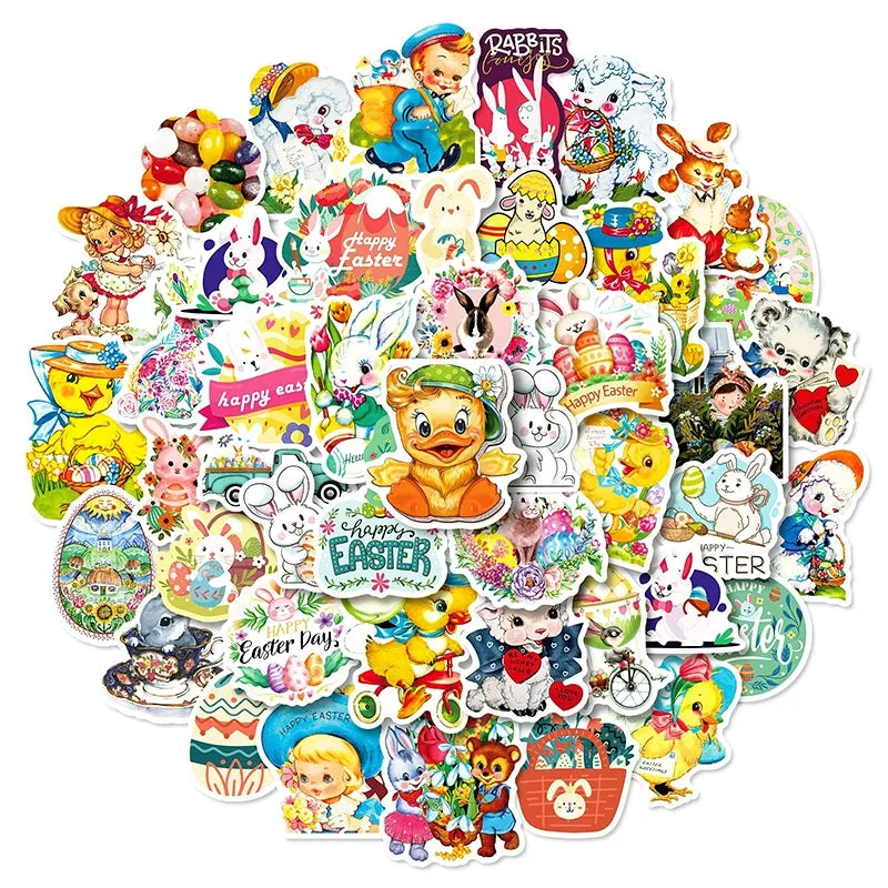 Vintage Cartoon Animals and Egg Vinyl Stickers