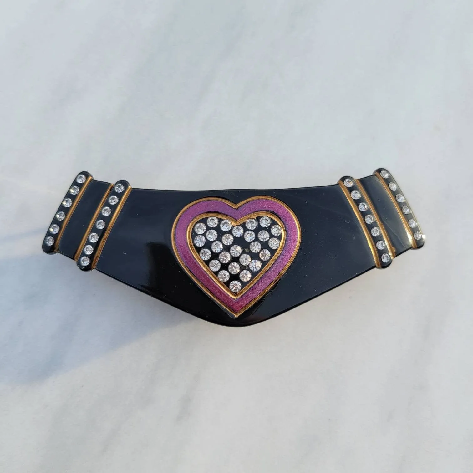 Vintage Felix Huchard Rhinestone Heart Hair Barrette