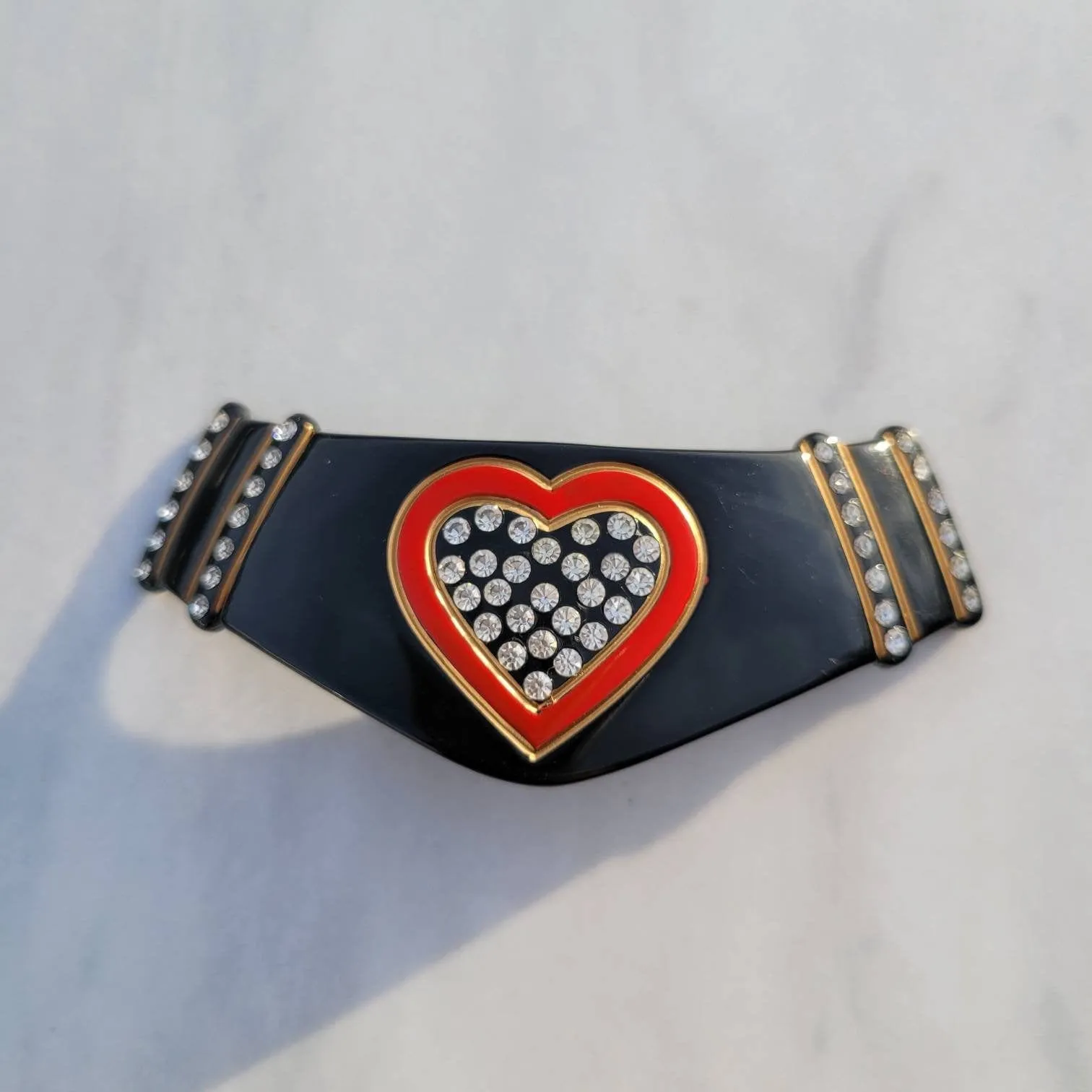 Vintage Felix Huchard Rhinestone Heart Hair Barrette