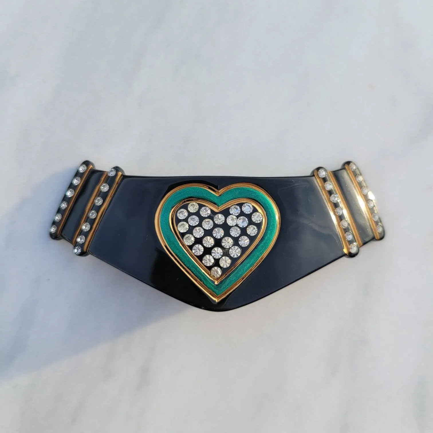 Vintage Felix Huchard Rhinestone Heart Hair Barrette