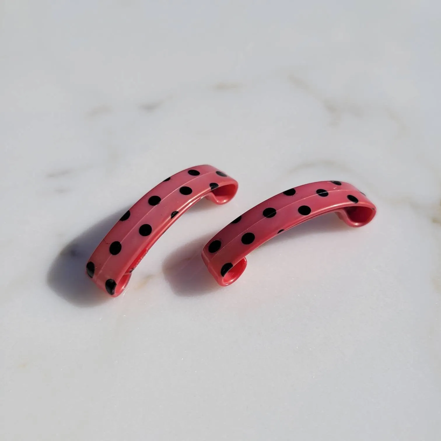 Vintage French Mini Polka Dot Hair Barrettes (Set of Two)