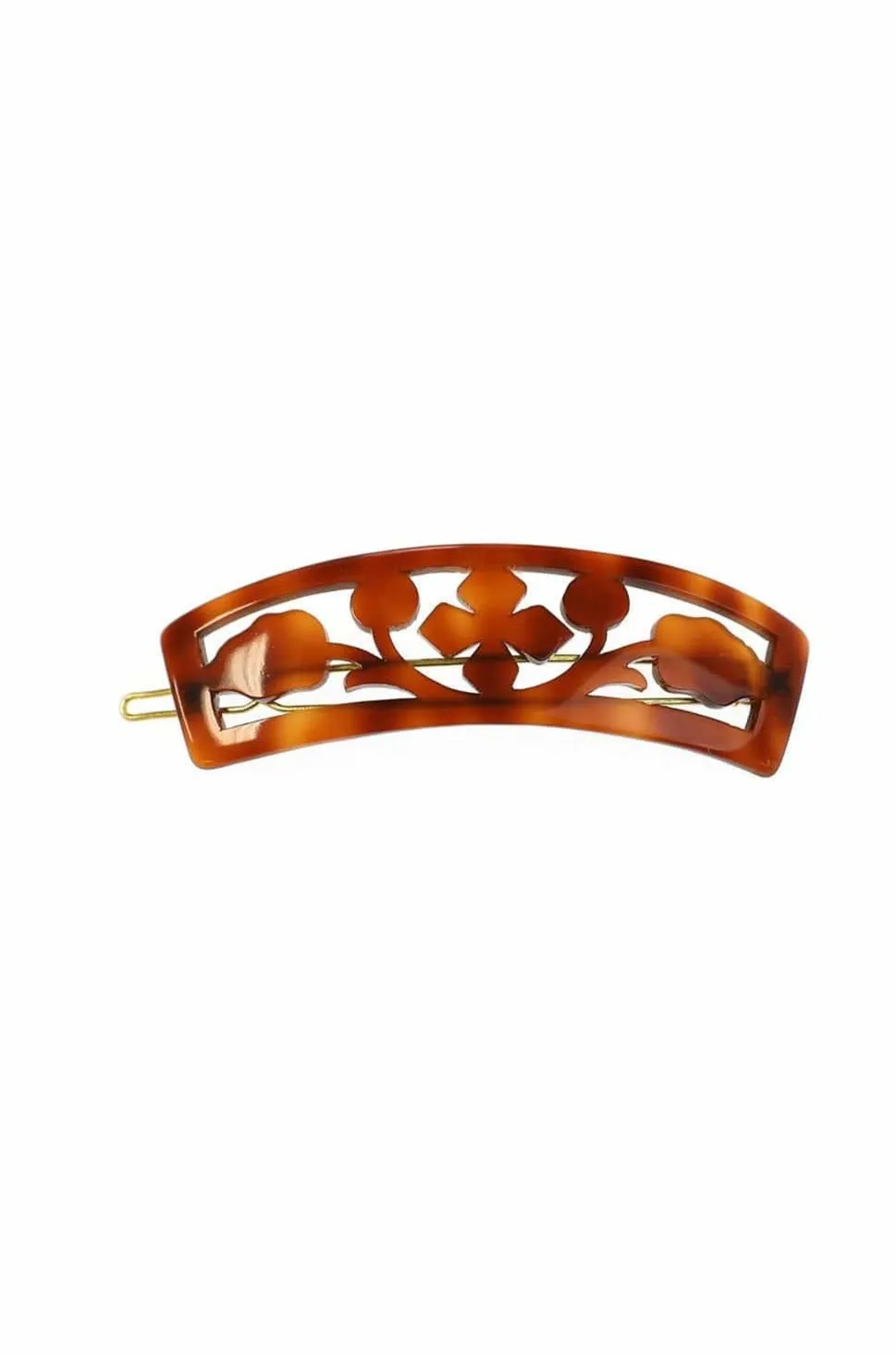 Vintage French Tortoise Shell Enclosed Leaf Hair Barrette