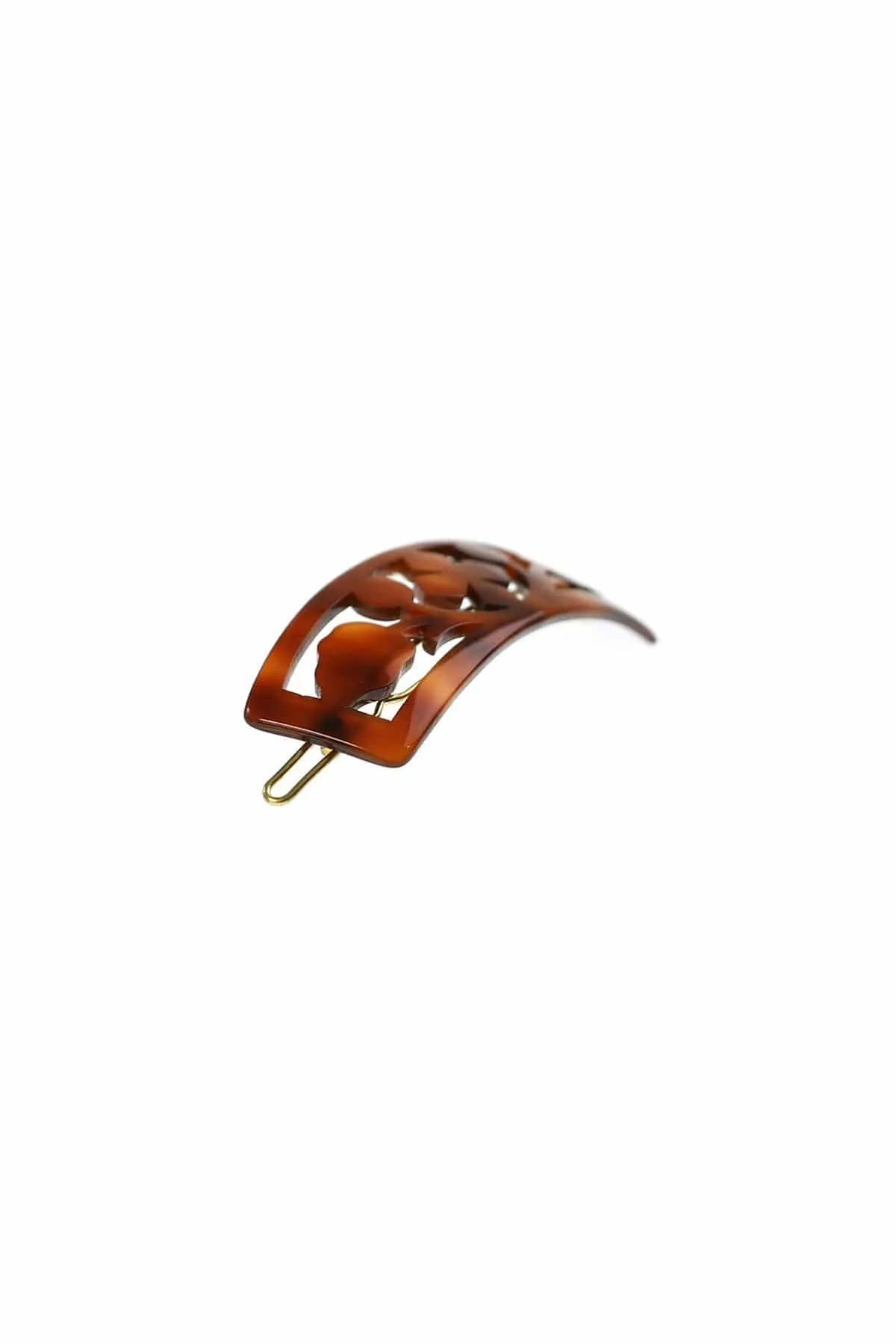 Vintage French Tortoise Shell Enclosed Leaf Hair Barrette