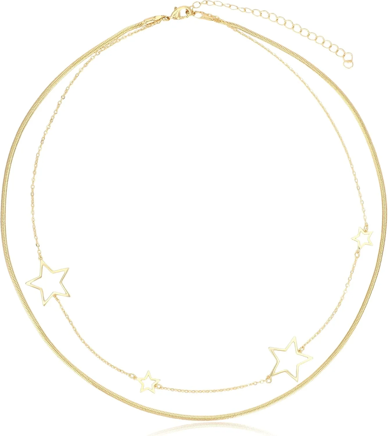 VINTAGE HAVANA Layered Necklace For Women 18K Gold Plated Embellished With Stars Fashion Jewelry For Women Additional 3 Extender Included