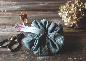 Vintage Kimono Scrunchies, Gray Shibori, Japanese Handmade