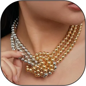 Vintage Layered Pearl Choker Necklace for Women Chunky Adjustable Knot Pearls Choker Necklace Fashion String Beads Necklace Jewelry Accessories