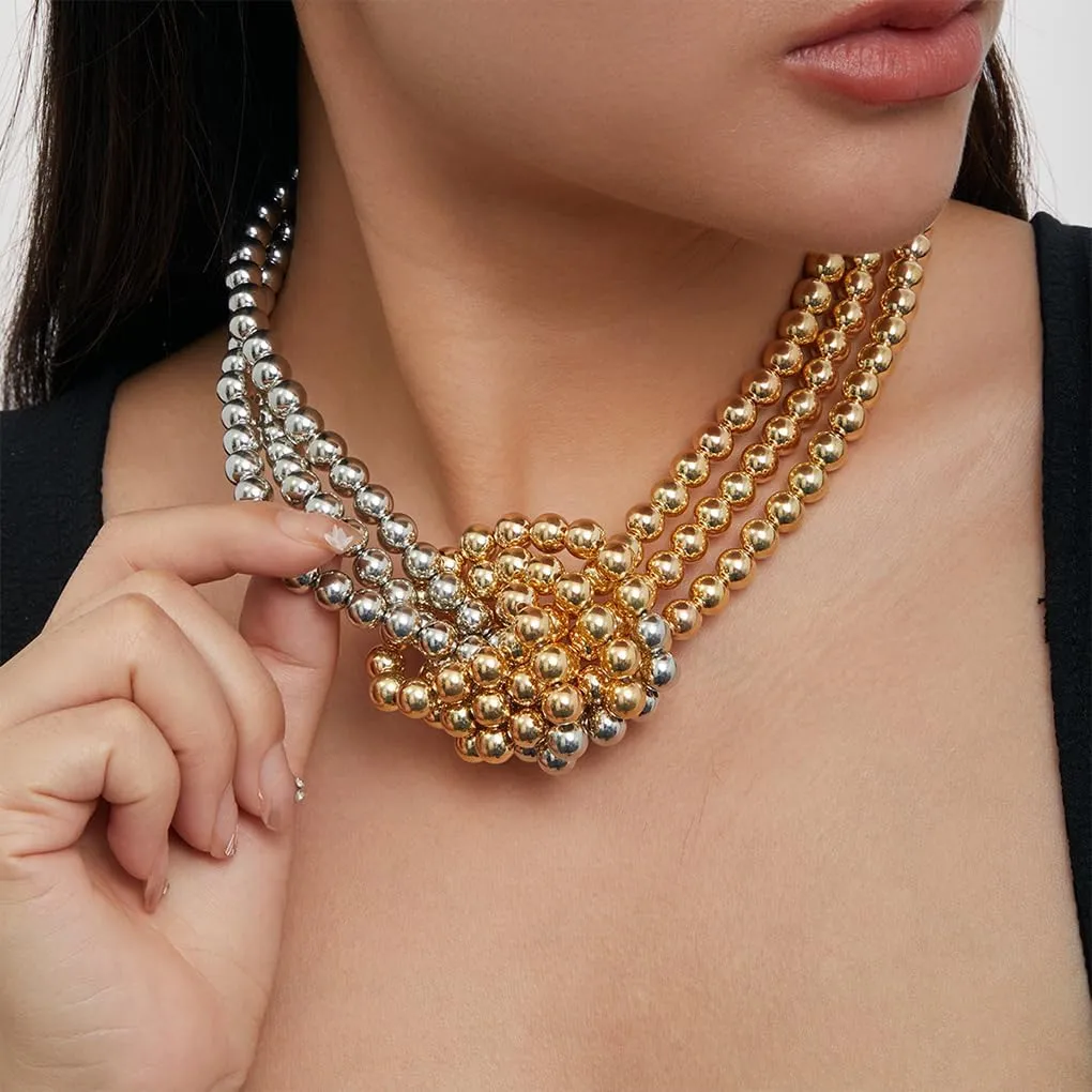 Vintage Layered Pearl Choker Necklace for Women Chunky Adjustable Knot Pearls Choker Necklace Fashion String Beads Necklace Jewelry Accessories