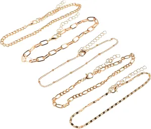 Vintage Metal Anklet Suit 5pcs Gold Anklets for Women Adjustable Decor Anklet Decor Metal Foot Chain Jewelry