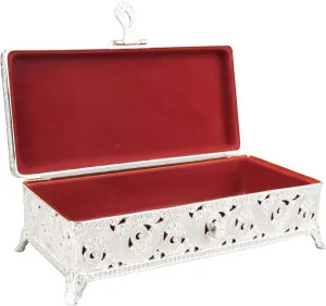 Vintage Metal Jewelry Box, Exquisite Vintage Patterns, Soft Velvet, Rectangular Trinket Box for Girls Women, Necklace Earrings Rings, with Large Capacity (Silver)