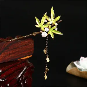Vintage Metal Leaf Hairpin Women's Long Tassel Chinese Style Flower Hairpin Jewelry F