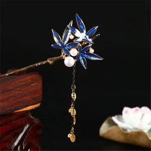 Vintage Metal Leaf Hairpin Women's Long Tassel Chinese Style Flower Hairpin Jewelry G