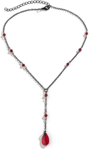 Vintage Punk Blood Drop Tassel Pendant Necklace for Women Her Gothic Water Drop Choker Necklace Teardrop Y Necklace Halloween Jewelry Gift