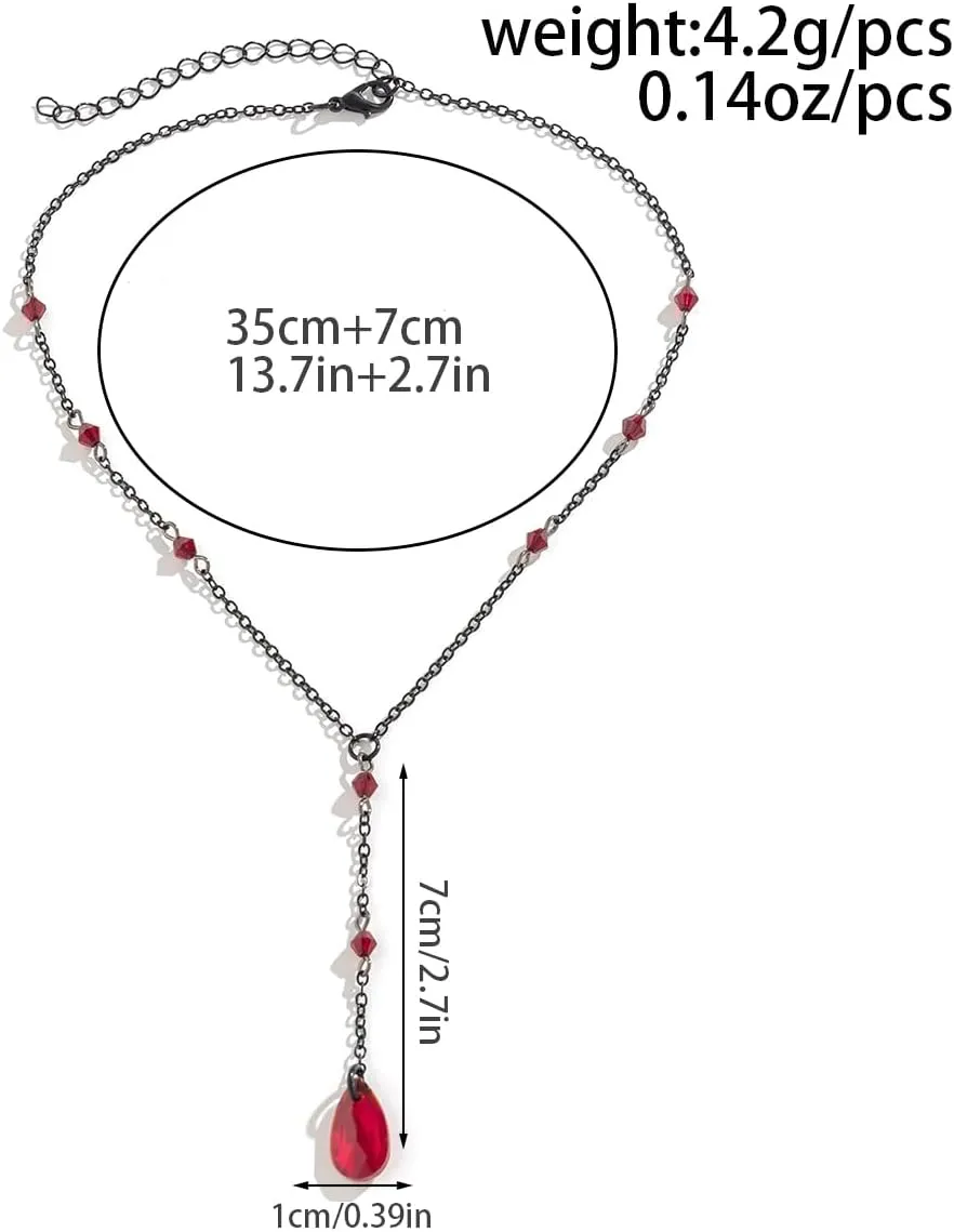 Vintage Punk Blood Drop Tassel Pendant Necklace for Women Her Gothic Water Drop Choker Necklace Teardrop Y Necklace Halloween Jewelry Gift