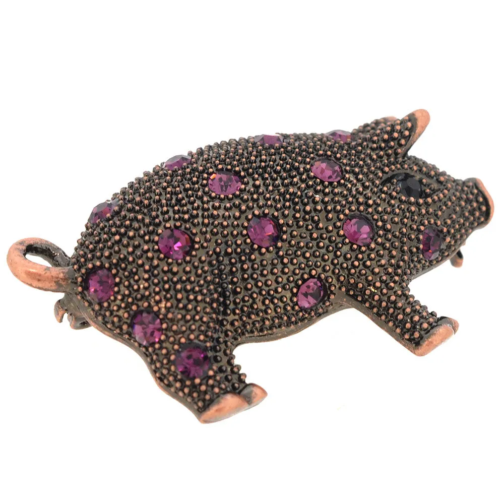 Vintage Style Amethyst Purple Pig Pin Brooch