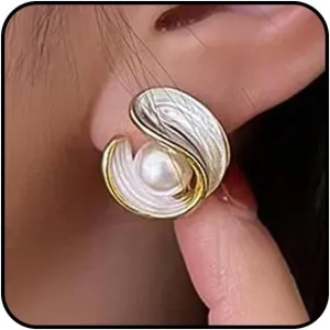 Vintage White Pearl Stud Earrings for Women Minimalist Enamel Pearl Drop Dangle Earrings Hypoallergenic Pearl Earrings Valentine's Day Jewelry Gift