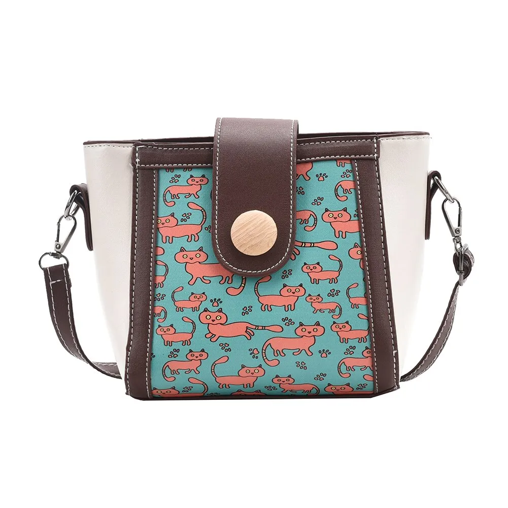 Vintage Women PU Leather Printing Shoulder Crossbody Bags Female Travel Messenger Bag Casual Ladies Small Handbags Purse