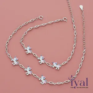 Vivid Unicorn Silver Anklet for Kids(5  Years)