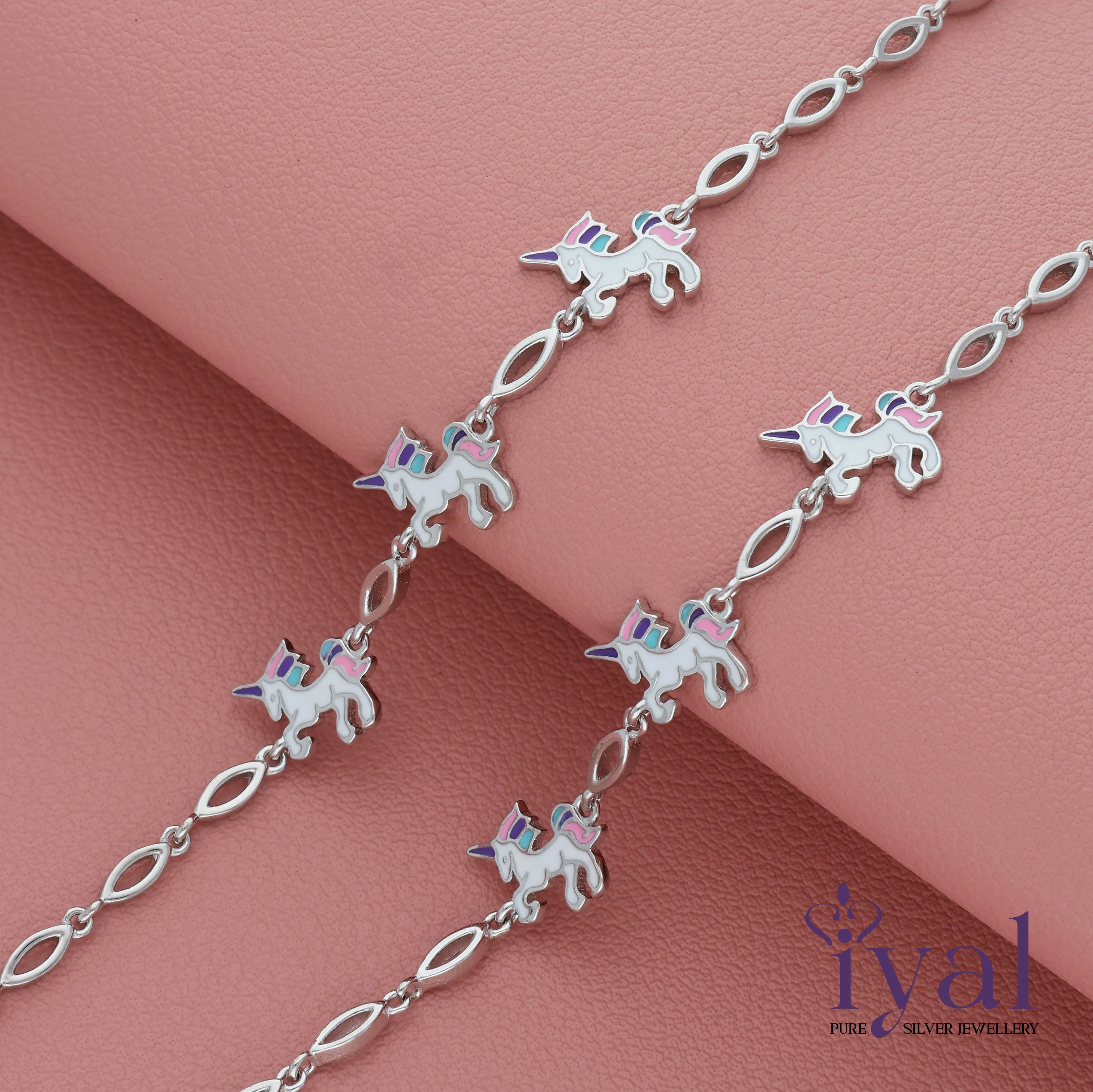 Vivid Unicorn Silver Anklet for Kids(5  Years)