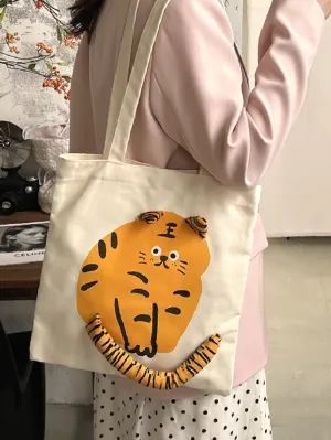 Vvsha Cartoon Tiger Graphic Shopper Bag   Women Tote Bags