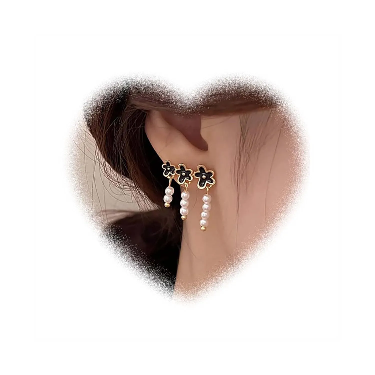 W WEILIRIAN Boho Pearl Dangle Earrings Black Flower Climber Earrings Vintage Pearl Drop Earrings Pearl Bead Earrings Jewelry for Women (Black)
