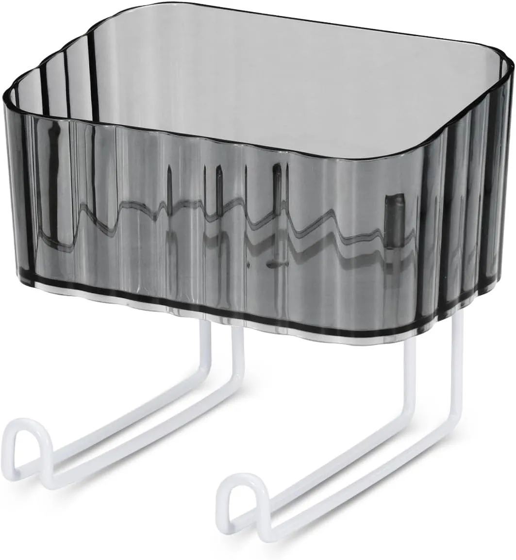 Wall Mount Headband Holder Hair Accessories Organizer, Self Adhesive Scrunchie Holder with Clear Acrylic Caddy for Bows, Ties, Clips, Pins, Claw Clip,Clear Grey