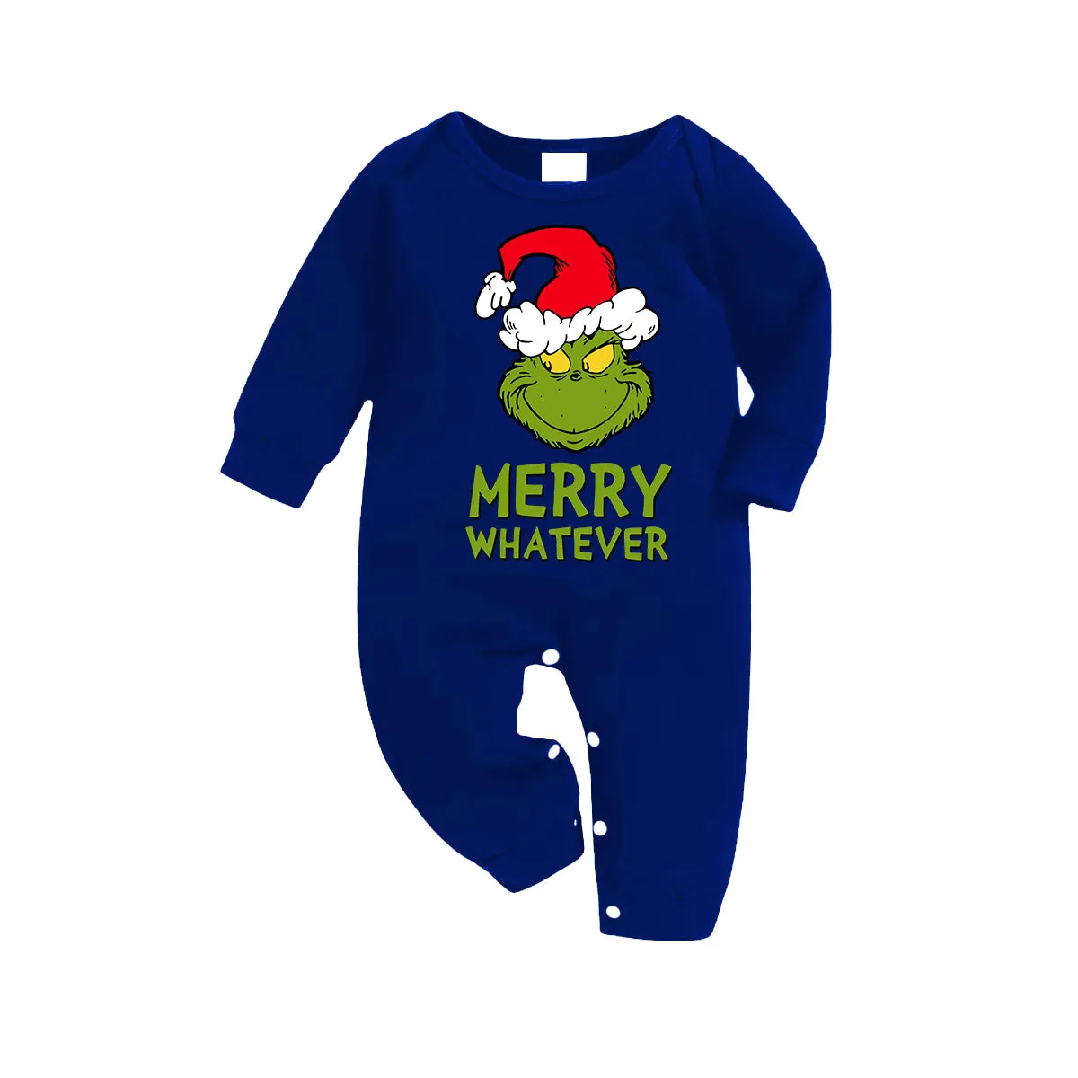 Wear Santa Hat Green Elf Cartoon Pattern "Merry Christmas" Lettering Print Contrast Blue Long Sleeve with Versatile Blue and White Plaid Pants Family Matching Pajamas