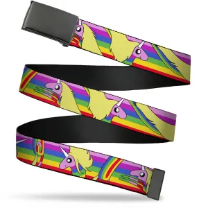 Web Belt Blank Black Buckle - Adventure Time Lady Raincorn Poses Stripe Rainbow Webbing
