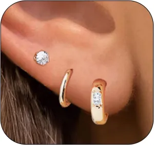 WEDDINEN 925 Sterling Silver Small Hoop Earrings for Women 18K Gold Plated Cubic Zirconia Huggie Hoop Earrings Dainty Hypoallergenic Earrings